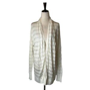 Pas‎ de Calais Sweater Women Medium Ivory Stripe Shawl Collar Knit Cardigan